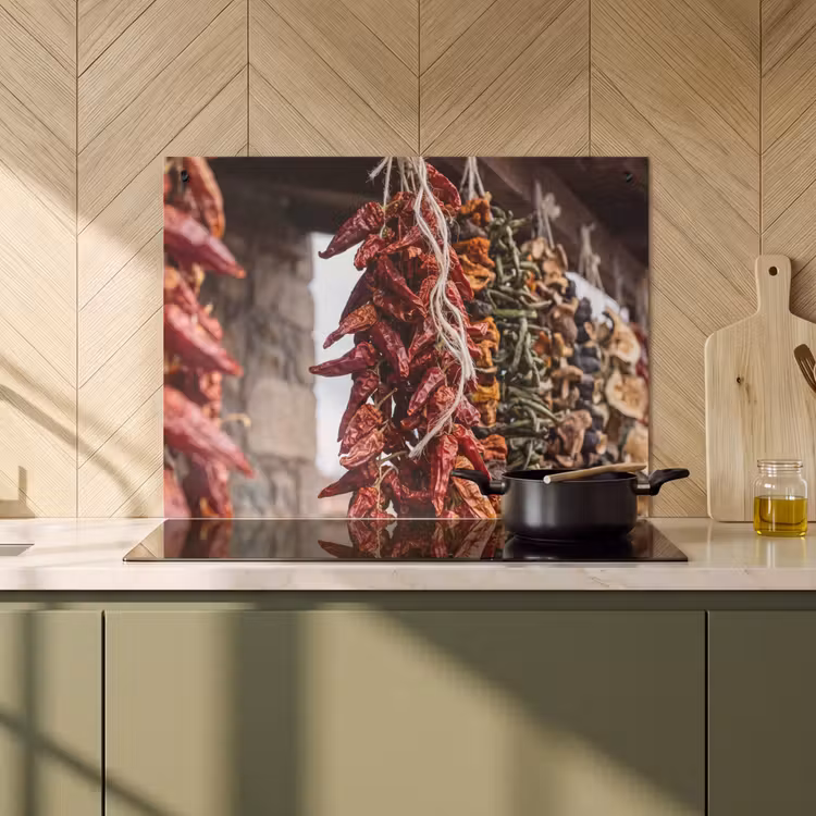 Induction Hob Cover & Splashback (2-in-1) - Red Peppers - Food - Rode pepers - Eten Inductie beschemer met haakjes klein