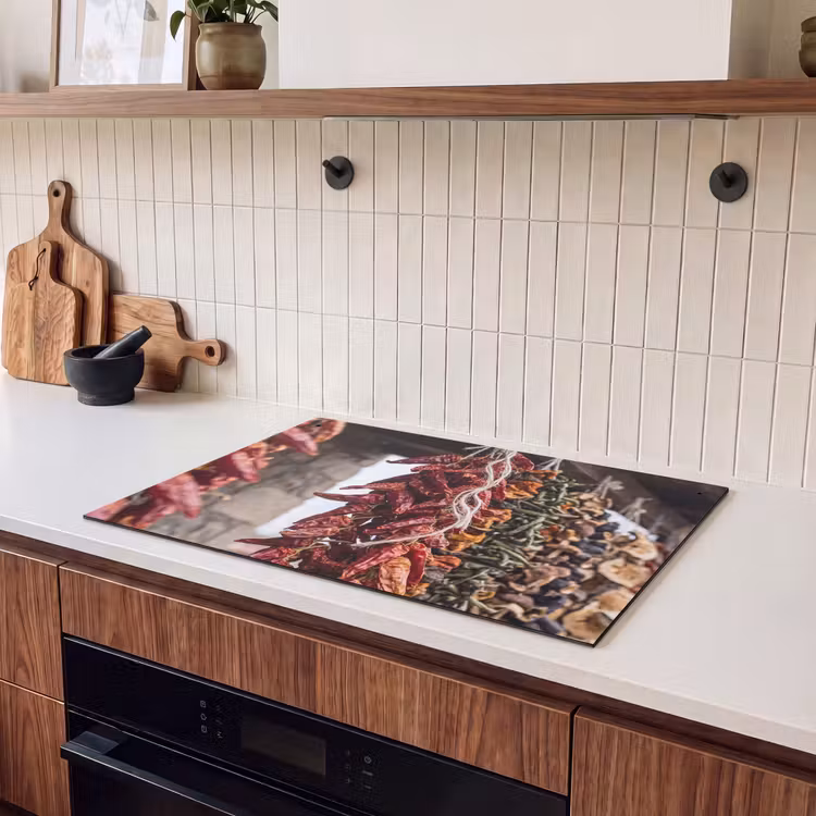 Induction Hob Cover & Splashback (2-in-1) - Red Peppers - Food - Rode pepers - Eten Inductie beschemer met haakjes klein
