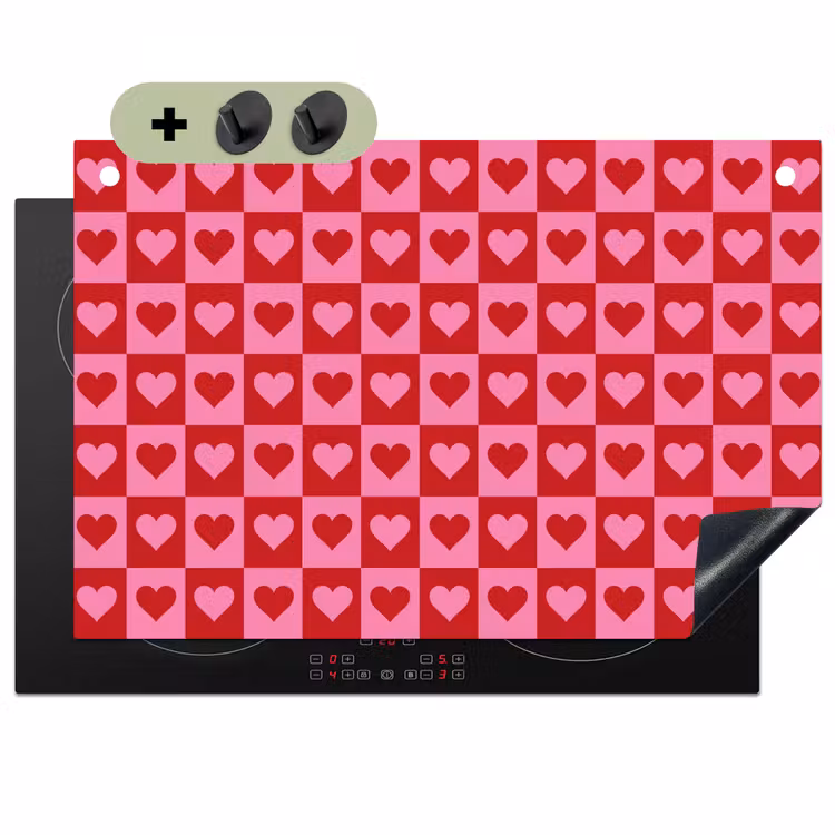 Rood - Roze - Schaakbord - Valentijn Inductie beschemer met haakjes klein -3d