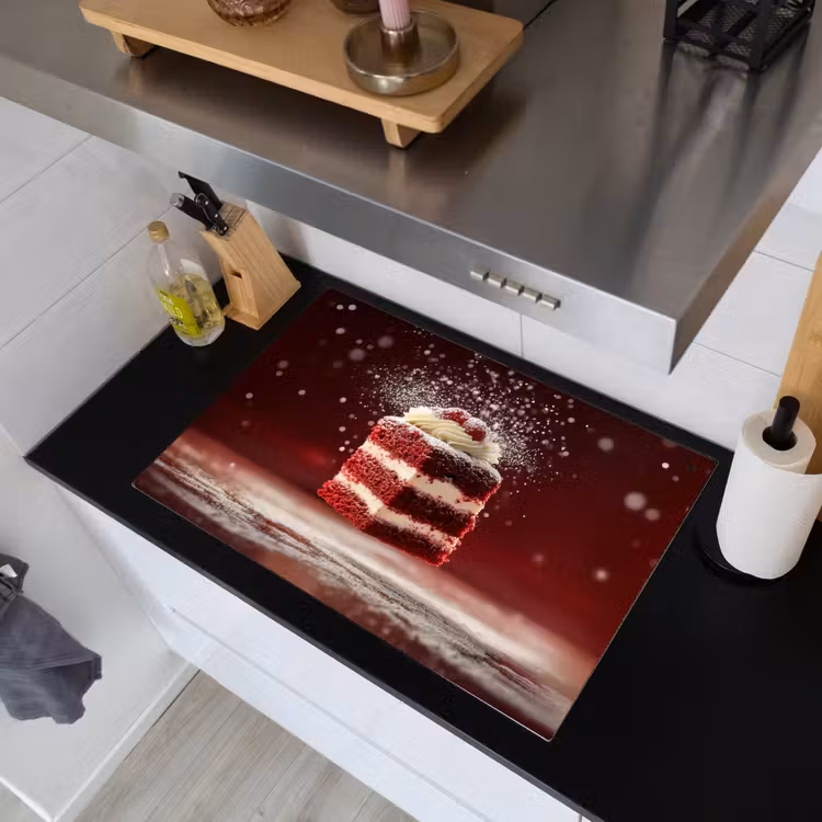 Rode - Velvet - Taart - Eten Inductie beschemer met haakjes klein -sfeer1