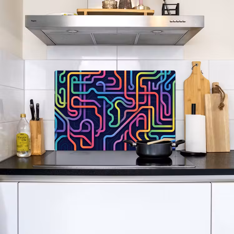 Retro - Abstract - Neon Inductie beschemer met haakjes klein -sfeer2