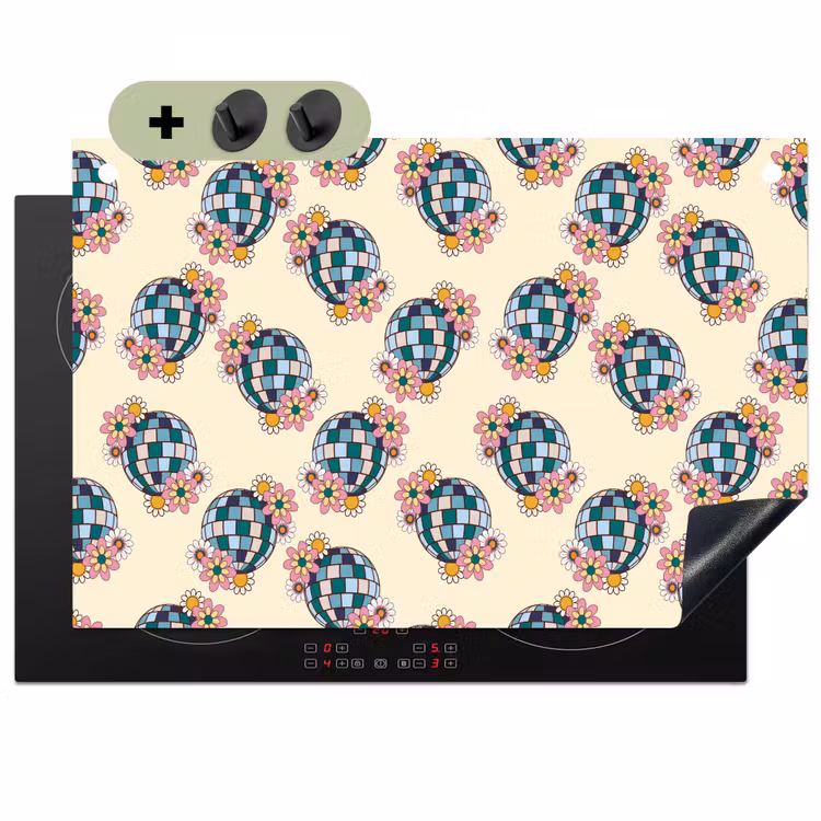 Retro - Disco - Bloemen - Discobal Inductie beschemer met haakjes klein 777 -3d