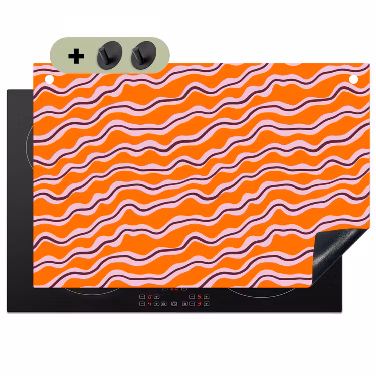 Retro - Golvend - Oranje Inductie beschemer met haakjes klein 777 -3d