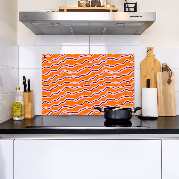 Retro - Golvend - Oranje Inductie beschemer met haakjes klein 777 -sfeer2