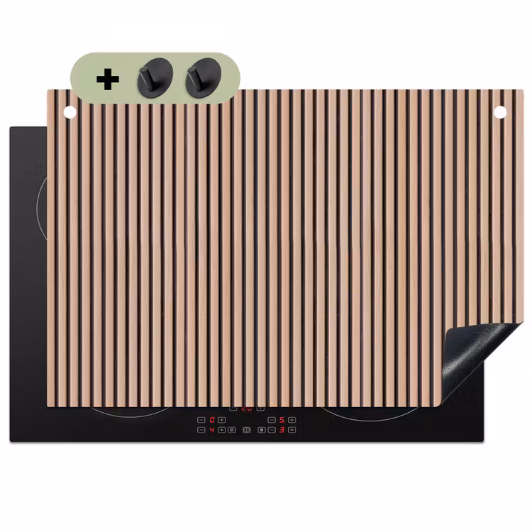 Retro - Hout - Plank - Naturel Inductie beschemer met haakjes klein -3d
