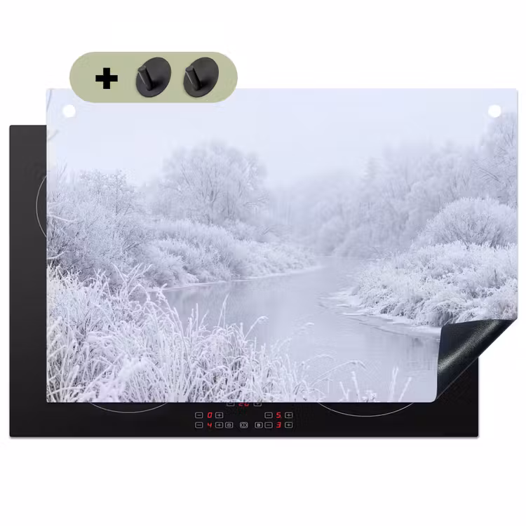 Rivier - Sneeuw - Bos - Winter - Schilderachtig Inductie beschemer met haakjes klein -3d
