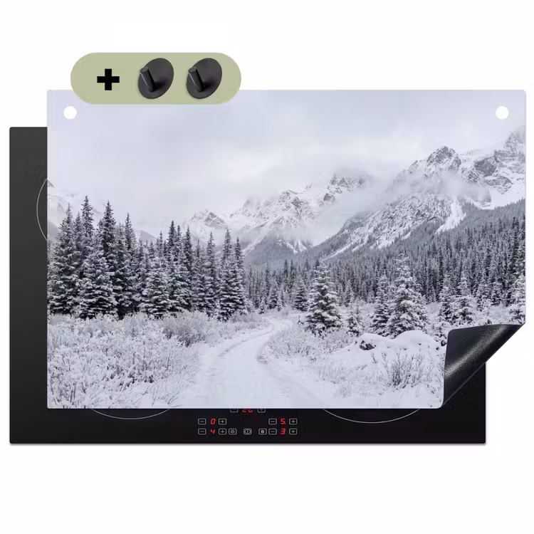 Weg - Bergen - Sneeuw - Naaldbos - Avontuurlijk Inductie beschemer met haakjes klein -3d