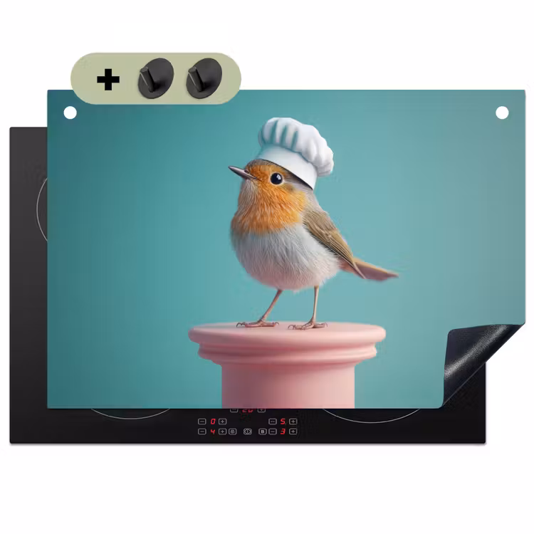 Roodborstje - Vogel - Koksmuts - Sokkel Inductie beschemer met haakjes klein -3d