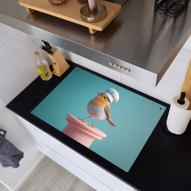 Roodborstje - Vogel - Koksmuts - Sokkel Inductie beschemer met haakjes klein -sfeer1