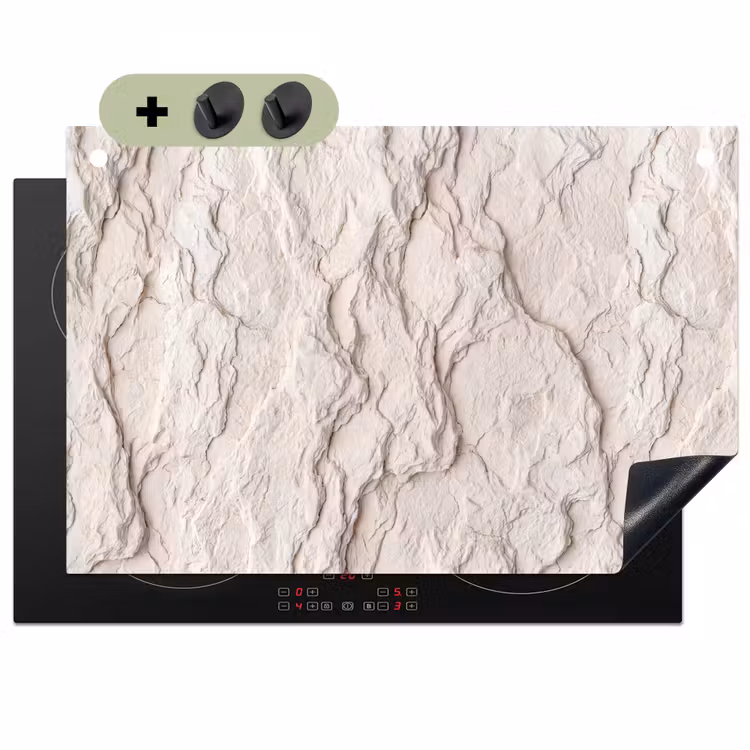 Rots - Structuur - Natuur - Beige - Abstract Inductie beschemer met haakjes klein -3d