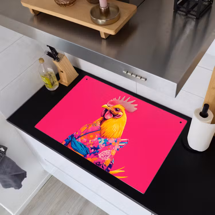 Haan - Kleurrijk - Kimono - Roze Inductie beschemer met haakjes klein -sfeer1