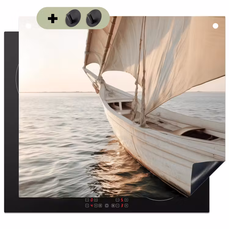 Zeilboot - Zee - Beige - Zon Inductie beschemer met haakjes middel -3d
