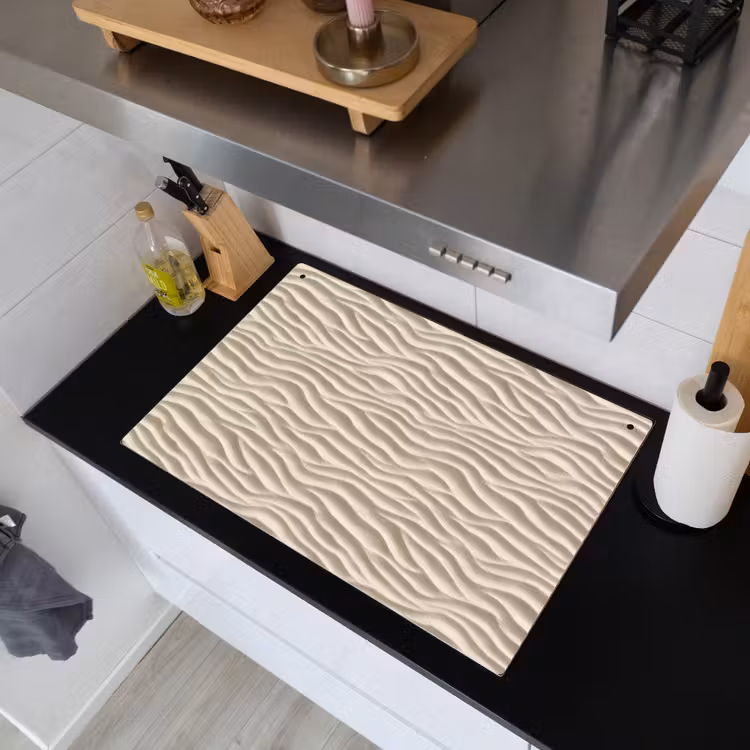 Zand - Golven - Beige Inductie beschemer met haakjes klein 777 -sfeer1
