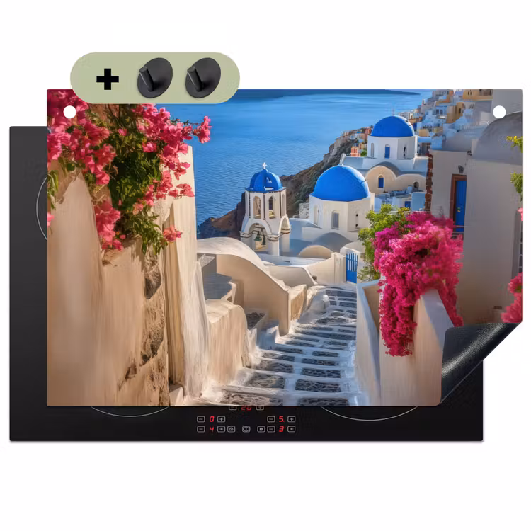 Santorini - Bloemen - Griekenland Inductie beschemer met haakjes klein -3d
