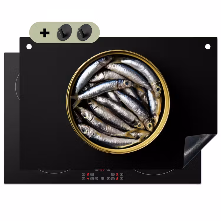 Sardines - Vissen - Rond - Zwart Inductie beschemer met haakjes klein -3d