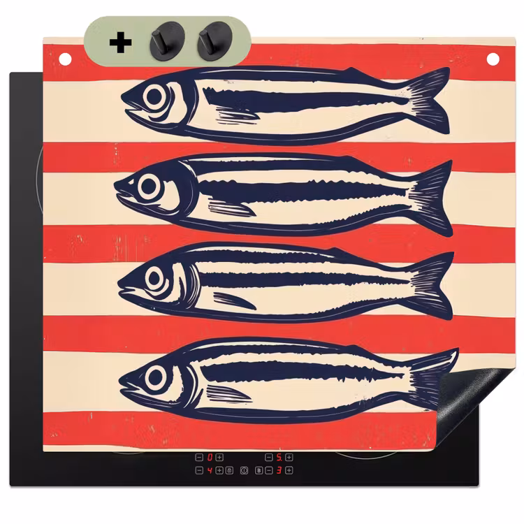 Sardines - Rood en beige strepen Inductie beschemer met haakjes middel -3d