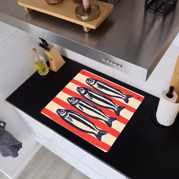 Sardines - Rood en beige strepen Inductie beschemer met haakjes middel -sfeer1