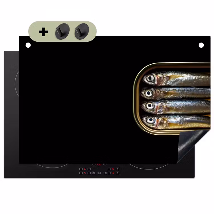 Sardines - Blik - Zwart - Vissen Inductie beschemer met haakjes klein -3d