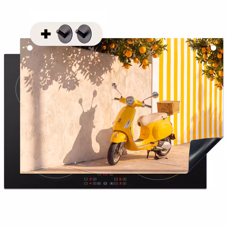 Scooter - Natuur - Zomer - Geel - Mediterraan Inductie beschemer met haakjes klein -3d