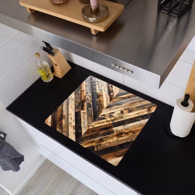 Geschroeid Hout in Visgraat Inductie beschemer met haakjes middel -sfeer1
