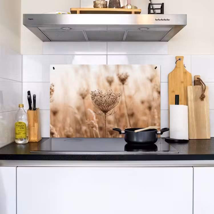 Schermbloem - Droogbloem - Winter - Beige - Minimalistisch Inductie beschemer met haakjes klein -sfeer2