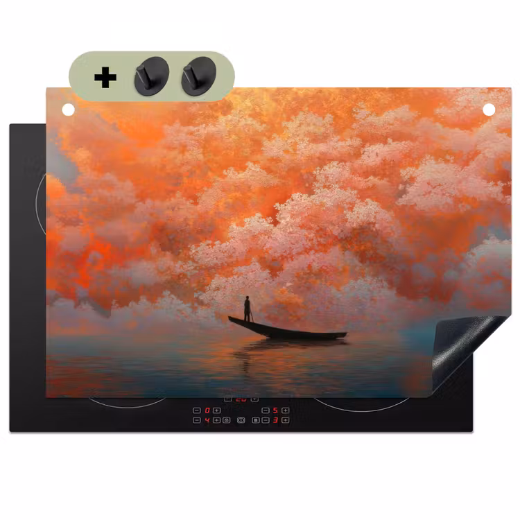 Zee - Boot - Wolken - Oranje Inductie beschemer met haakjes klein -3d