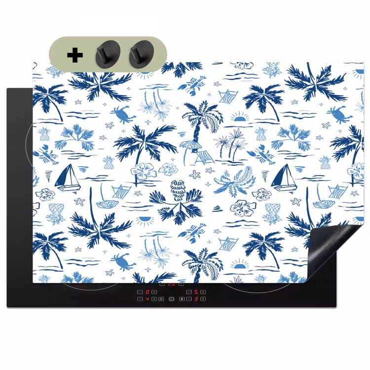 Zee - Strand - Blauw - Wit Inductie beschemer met haakjes klein 777 -3d