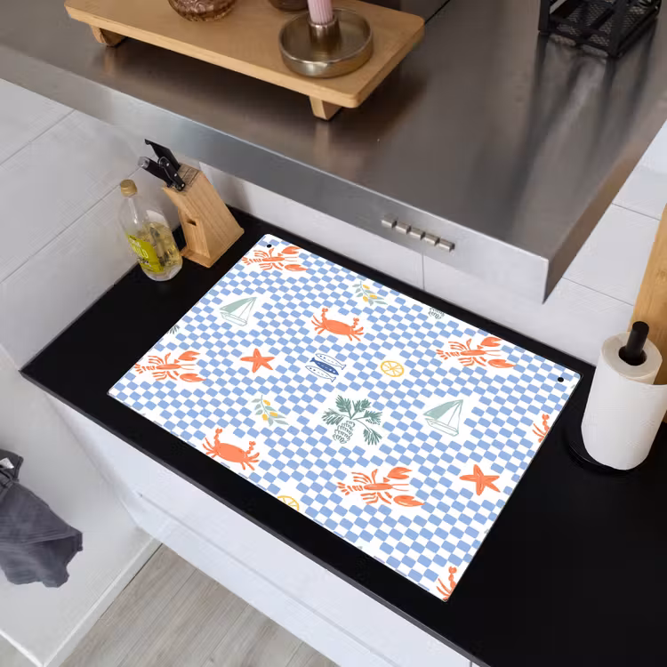 Zee - Sfeer -  Zeilboot - Blauw Inductie beschemer met haakjes klein 777 -sfeer1