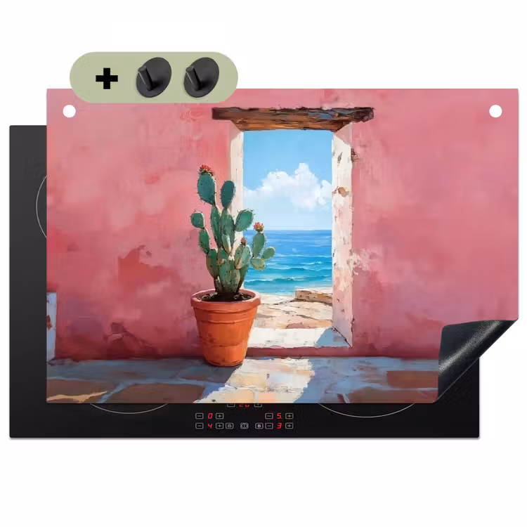 Zee - Roze - Cactus Inductie beschemer met haakjes klein -3d