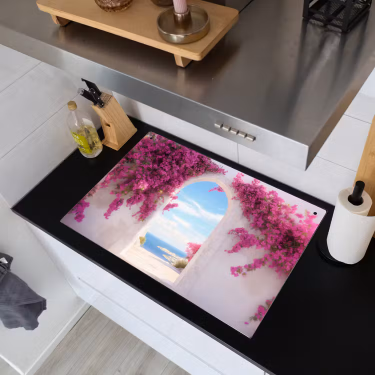 Zee - Roze - Bloemen - Poort Inductie beschemer met haakjes klein -sfeer1