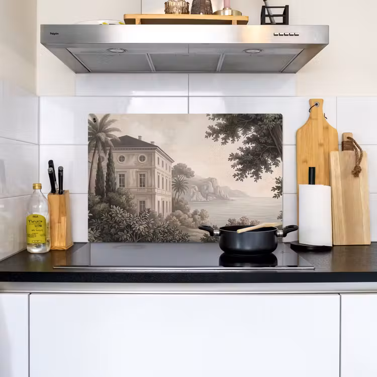 Zee - Villa - Beige Inductie beschemer met haakjes klein -sfeer2