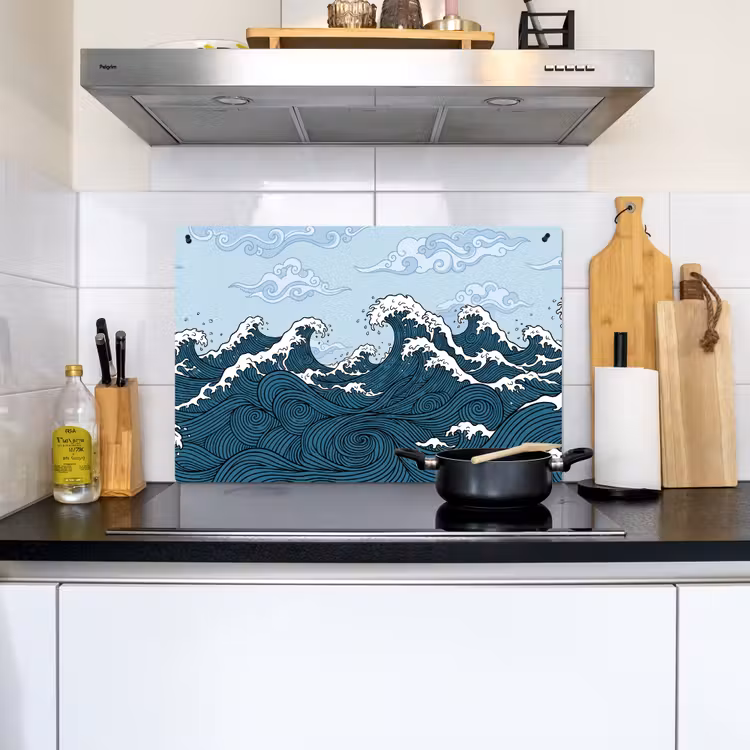 Zee - Golven - Japans - Natuur - Blauw Inductie beschemer met haakjes klein -sfeer2