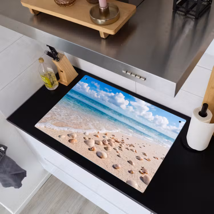 Schelpen - Strand - Natuur - Beige Inductie beschemer met haakjes klein -sfeer1