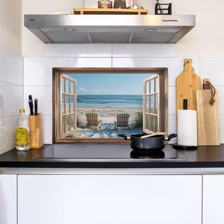 Doorkijk - Strandstoelen - Duinen - Zee - Natuur Inductie beschemer met haakjes klein -sfeer2