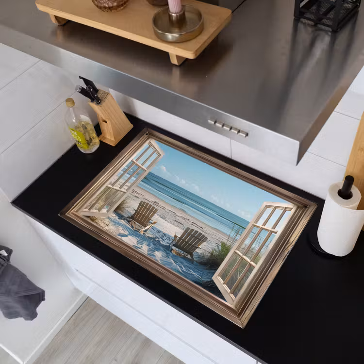 Doorkijk - Strandstoelen - Duinen - Zee - Natuur Inductie beschemer met haakjes klein -sfeer1