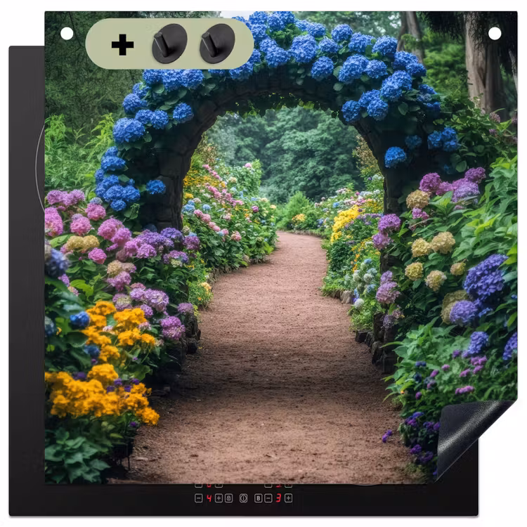 Doorkijk - Bloemen - Hortensia - Pad Inductie beschemer met haakjes middel -3d