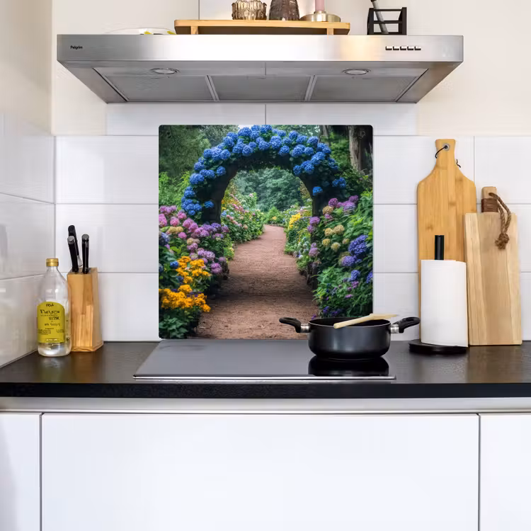 Doorkijk - Bloemen - Hortensia - Pad Inductie beschemer met haakjes middel -sfeer2