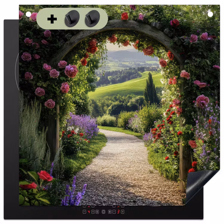 Doorkijk - Tuinboog - Bloemen - Natuur - Pad Inductie beschemer met haakjes middel -3d
