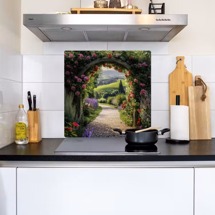 Doorkijk - Tuinboog - Bloemen - Natuur - Pad Inductie beschemer met haakjes middel -sfeer2