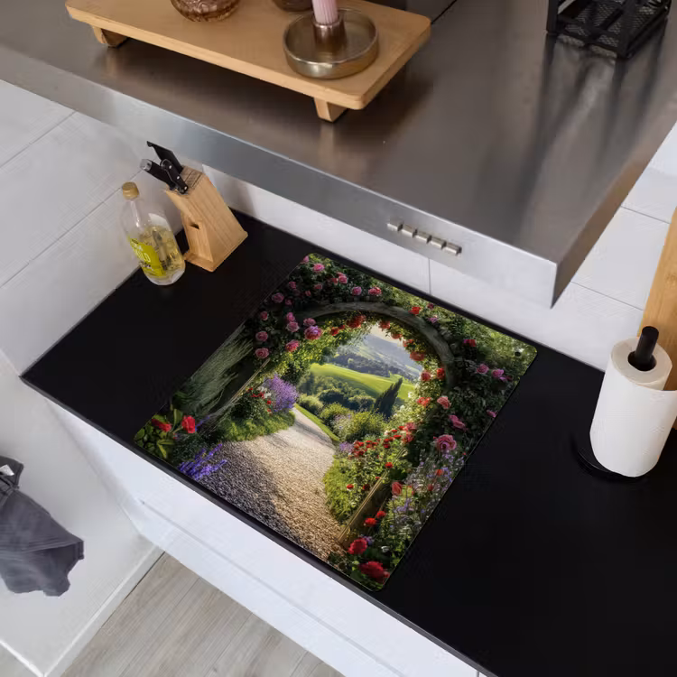 Doorkijk - Tuinboog - Bloemen - Natuur - Pad Inductie beschemer met haakjes middel -sfeer1