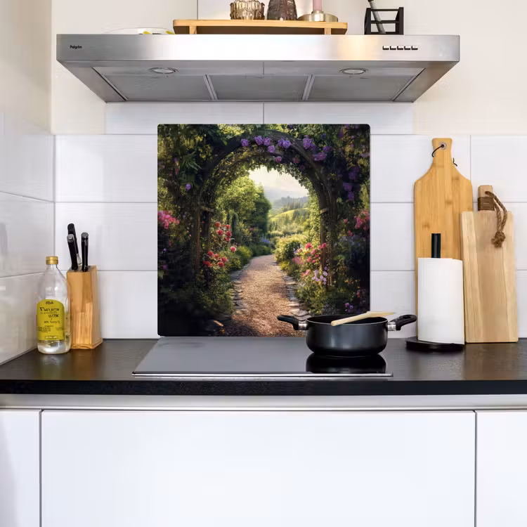 Doorkijk - Landschap - Bloemen - Tuinboog - Natuur Inductie beschemer met haakjes middel -sfeer2
