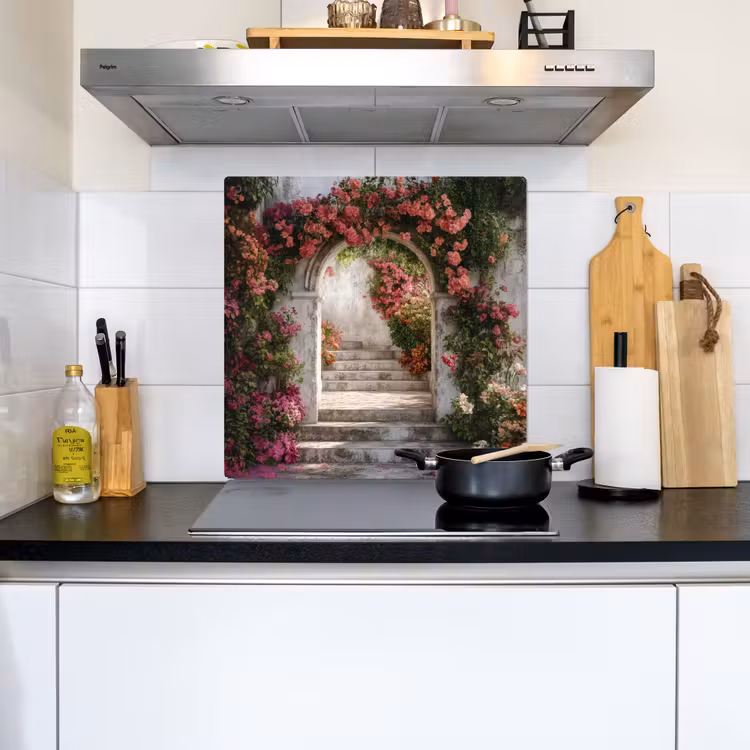 Doorkijk - Rozen - Vintage - Poort Inductie beschemer met haakjes middel -sfeer2