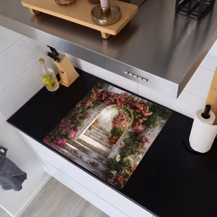 Doorkijk - Rozen - Vintage - Poort Inductie beschemer met haakjes middel -sfeer1