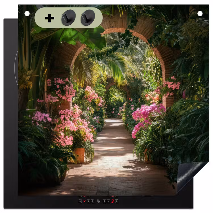 Doorkijk - Tropisch - Bloemen - Natuur Inductie beschemer met haakjes middel -3d