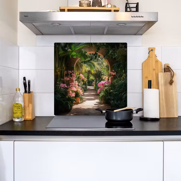 Doorkijk - Tropisch - Bloemen - Natuur Inductie beschemer met haakjes middel -sfeer2