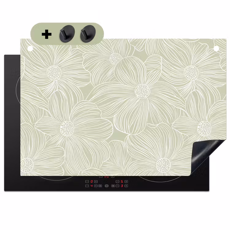 Sereen - Bloemen - Groen Inductie beschemer met haakjes klein 777 -3d