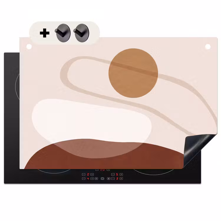Induction Hob Cover & Splashback (2-in-1) - Shapes - Organic - Art - Vormen - Organisch - Kunst Inductie beschemer met haakjes klein