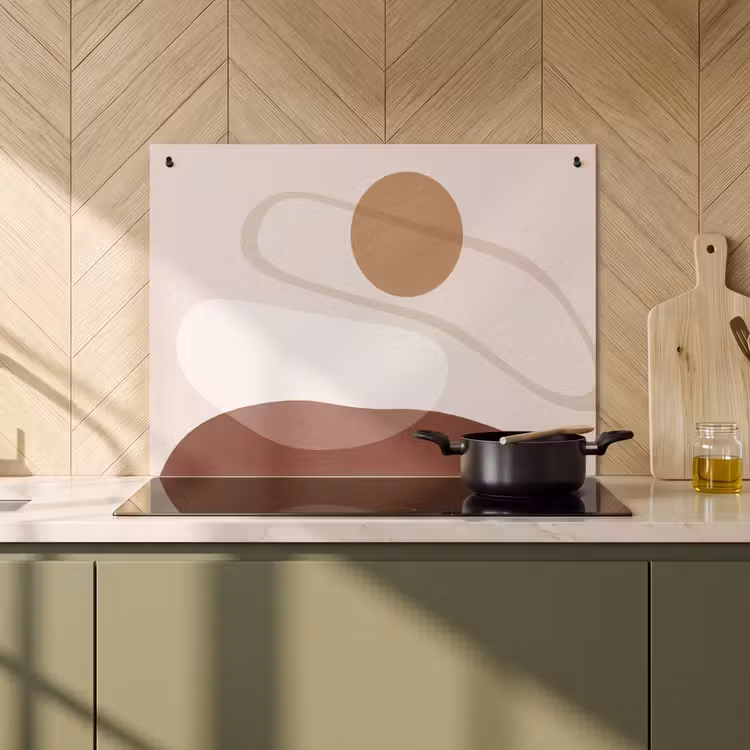 Induction Hob Cover & Splashback (2-in-1) - Shapes - Organic - Art - Vormen - Organisch - Kunst Inductie beschemer met haakjes klein