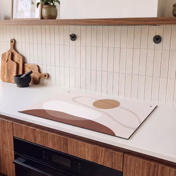 Induction Hob Cover & Splashback (2-in-1) - Shapes - Organic - Art - Vormen - Organisch - Kunst Inductie beschemer met haakjes klein