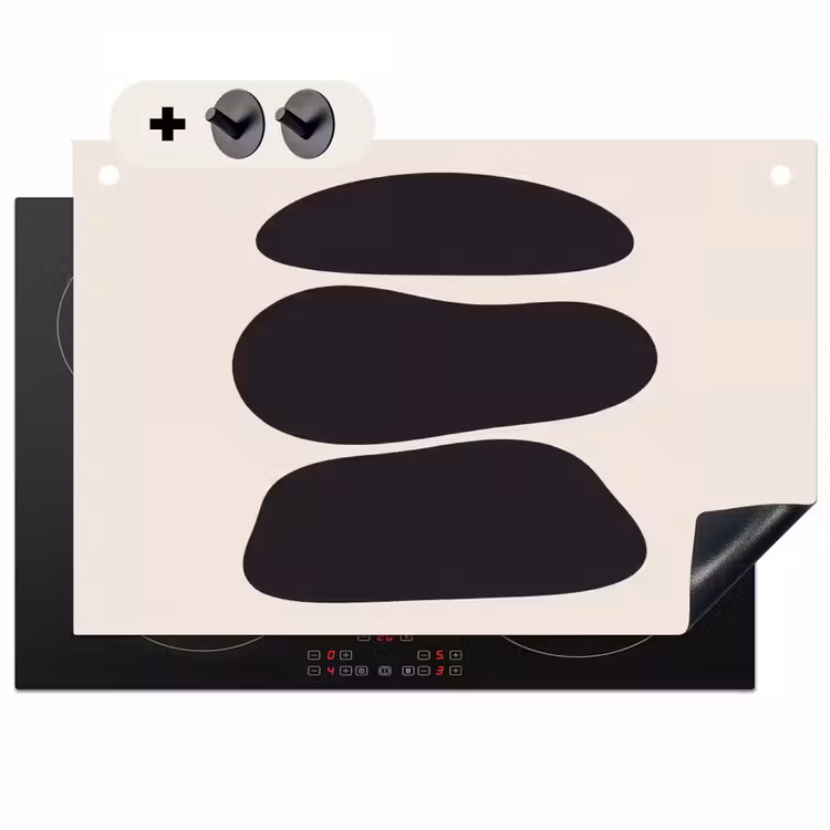 Induction Hob Cover & Splashback (2-in-1) - Shapes - Organic - Black - Vormen - Organisch - Zwart Inductie beschemer met haakjes klein